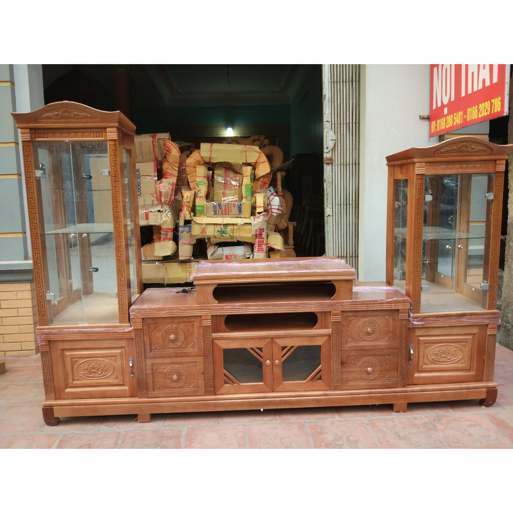 Kệ Tivi Gỗ Xoan Đào , Kệ Kính