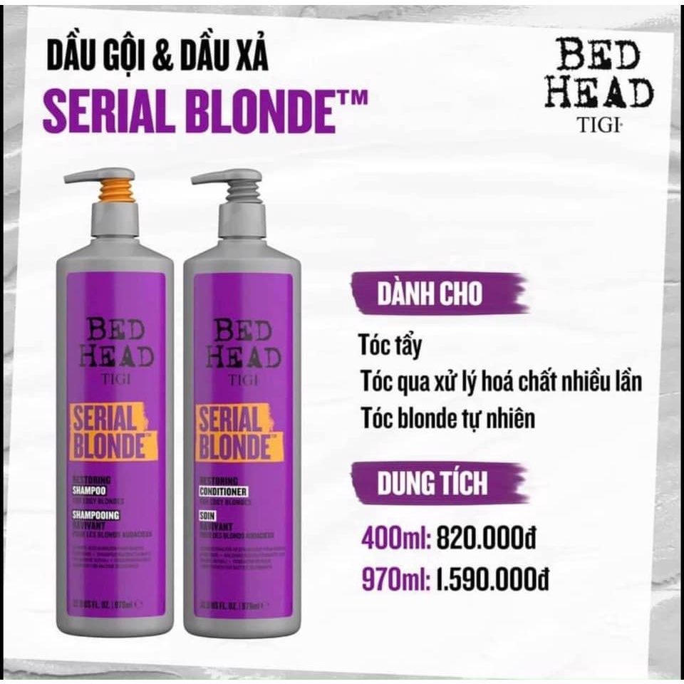 Dầu gội xả Tigi Bedhead SERIAL blonde dùng cho tóc tẩy 400ml - 970ml