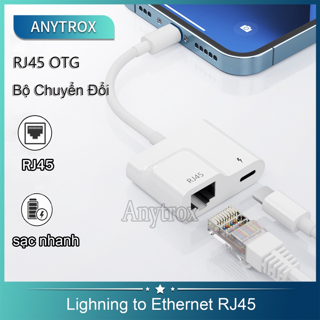 Anytrox Cáp chuyển to Ethernet RJ45 có cổng sạc Bộ Chuyển Đổi OTG Phiên