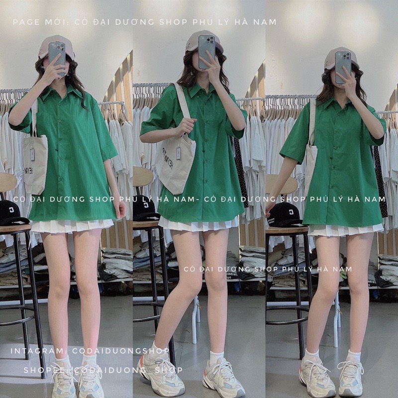 Áo sơ mi cộc tay túi ngực 3 màu dáng rộng trẻ trung cá tính/ Áo sơ mi học sinh phom thụng ulzzang dễ phối đồ_ranstore