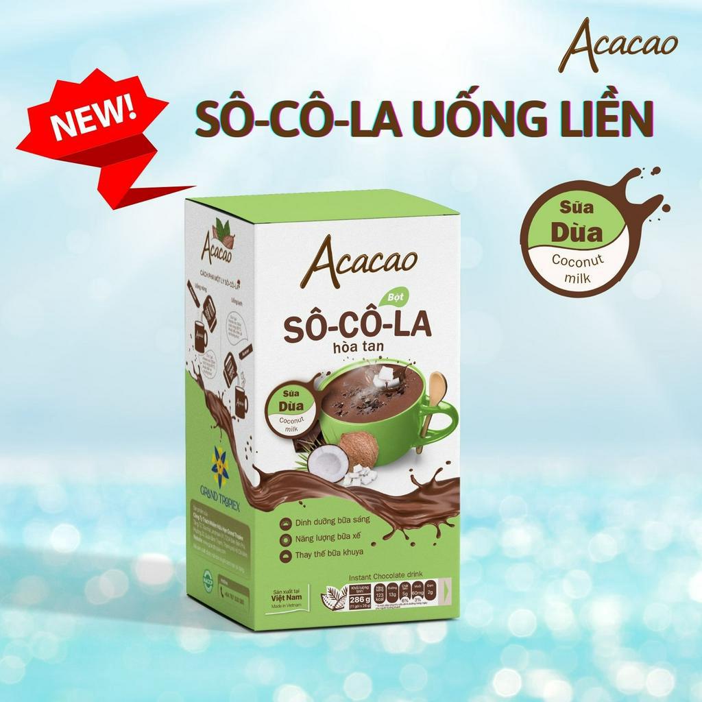 Bột socola hòa tan uống liền dinh dưỡng, Sô Cô La vị SỮA DỪA BẾN TRE thơm ngọt tư nhiên [Acacao FREESHIP]