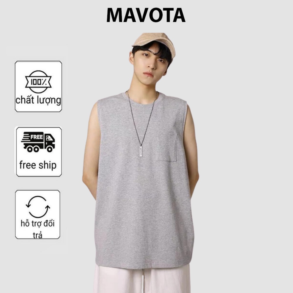 Áo thun sát nách nam Mavota áo thun cotton 3 lỗ có túi unisex form rộng ASNT05