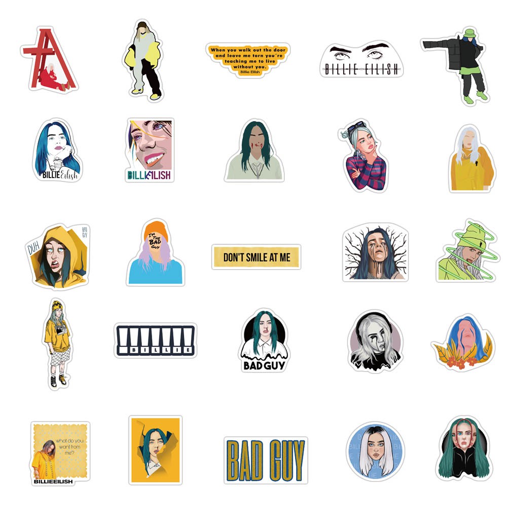 Bộ 50 Hình Dán Trang Trí Hình Ca Sĩ Billie Eilish