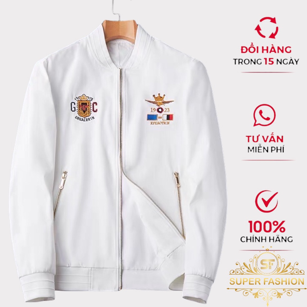 Áo khoác dù bober nút cài nam nữ GC1923 hai lớp họa tiết thêu- SUPER FASHION