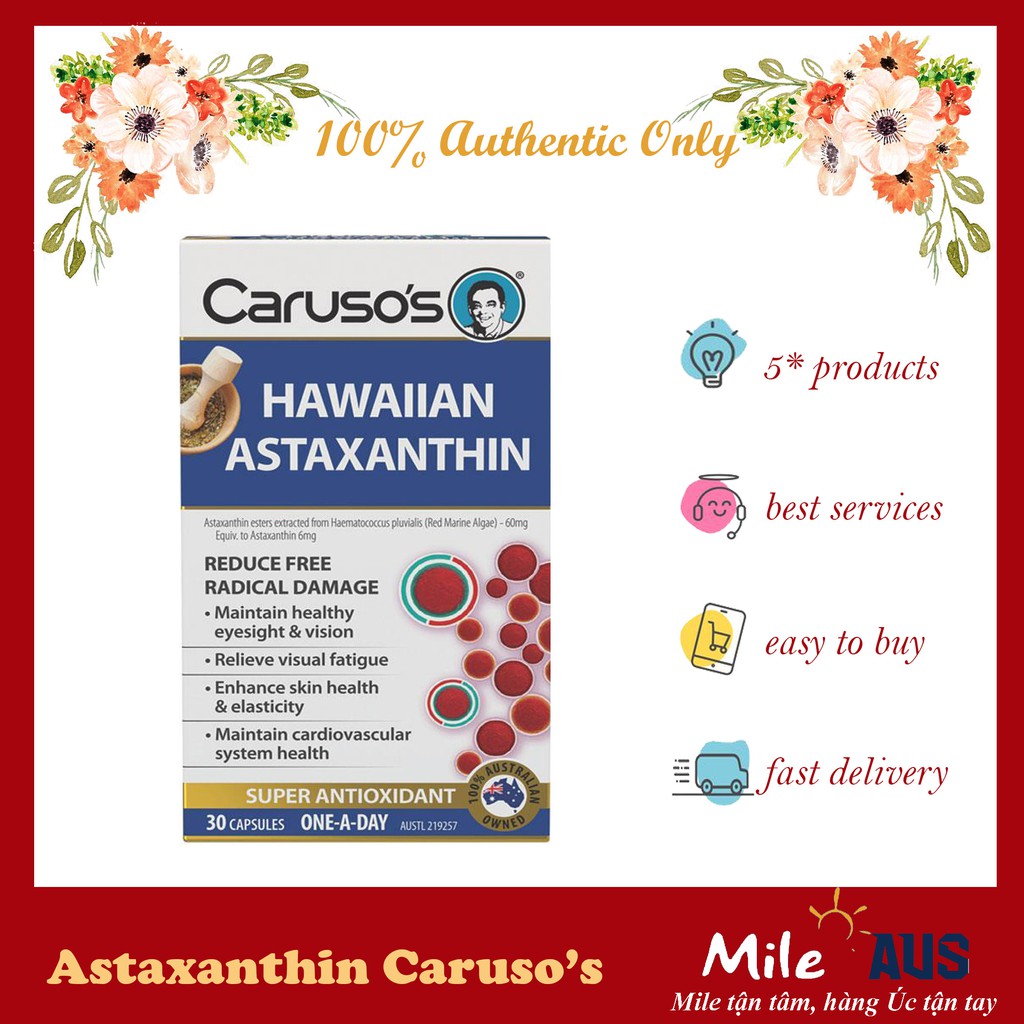 Vua của các hoạt chất chống Oxi hóa Astaxanthin Carusos Natural Health Hawaiian 30 viên