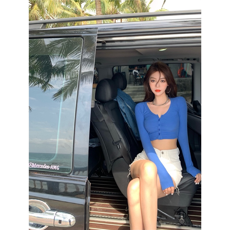 Áo thun NZN tay dài cổ chữ U màu sắc đơn giản phong cách Hàn Quốc cho nữ