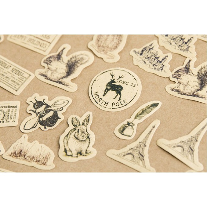 Hộp 46 miếng sticker mẫu thư bút vintage