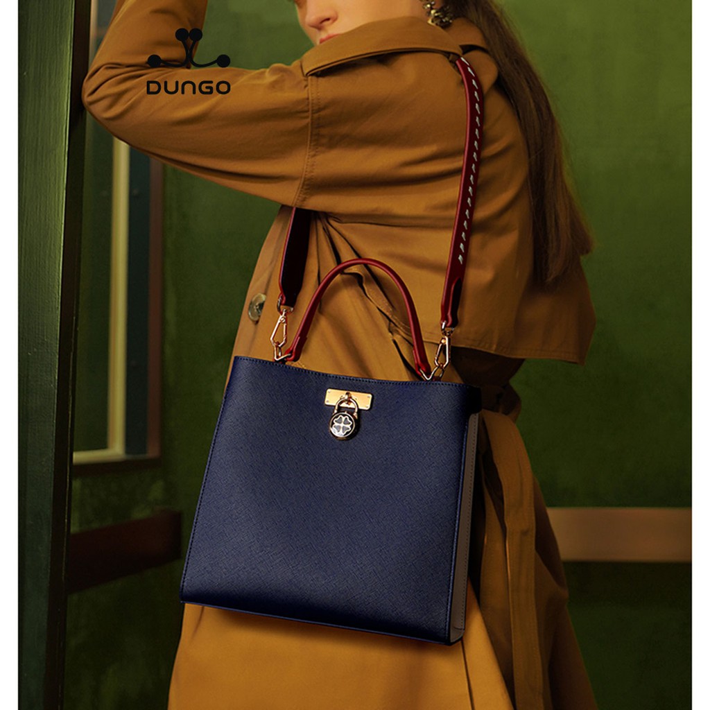 Túi Xách NUCELLE Bucket Da Xanh quai Đỏ 603-06