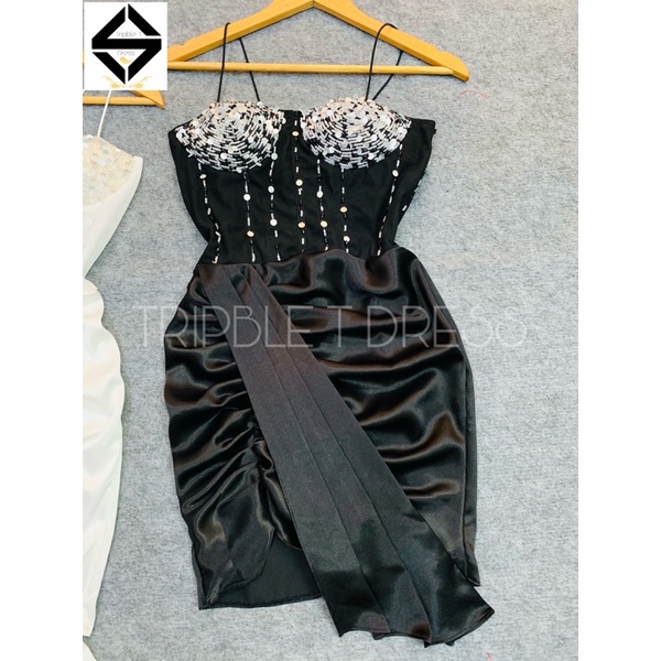 Đầm body dự tiệc 2 dây kết cườm TRIPBLE T DRESS - size M/L ( kèm ảnh/ video thật ) MS150Y