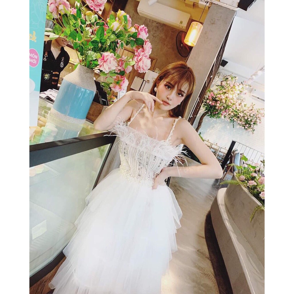 ẢNH VÀ VIDEO thật 1000%   Đầm xoè 2 dây xếp tầng kết cườm sang trọng