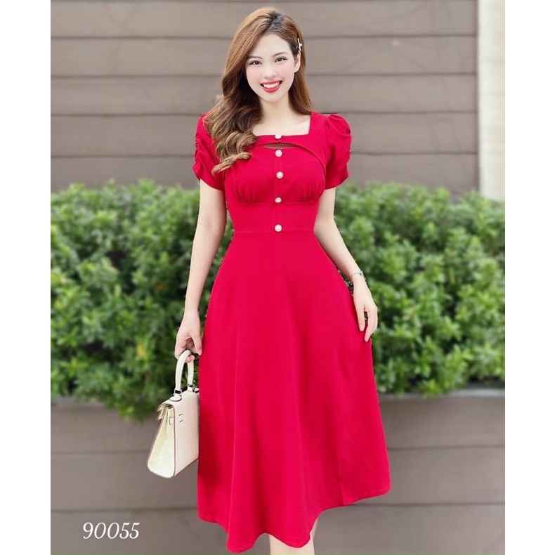 (HCM) Đầm xoè đính nút bọc sang trọng nổi bật -Sành điệu , tôn dáng cho các chị em KME FASHION