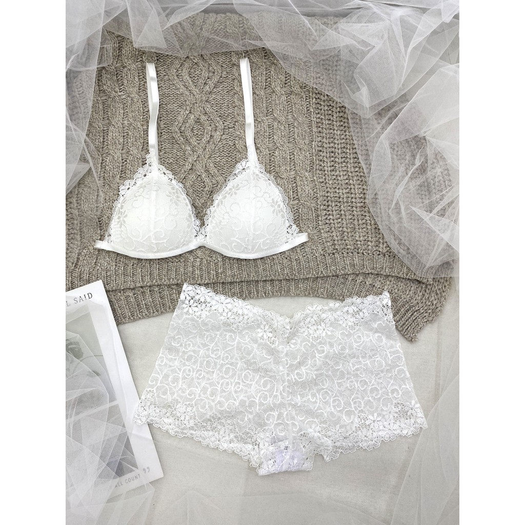 Đồ lót ren đùi trắng bralette có mút mỏng, vải ren cao cấp thoáng khí, sexy gợi cảm BRAHY 060 | BigBuy360 - bigbuy360.vn