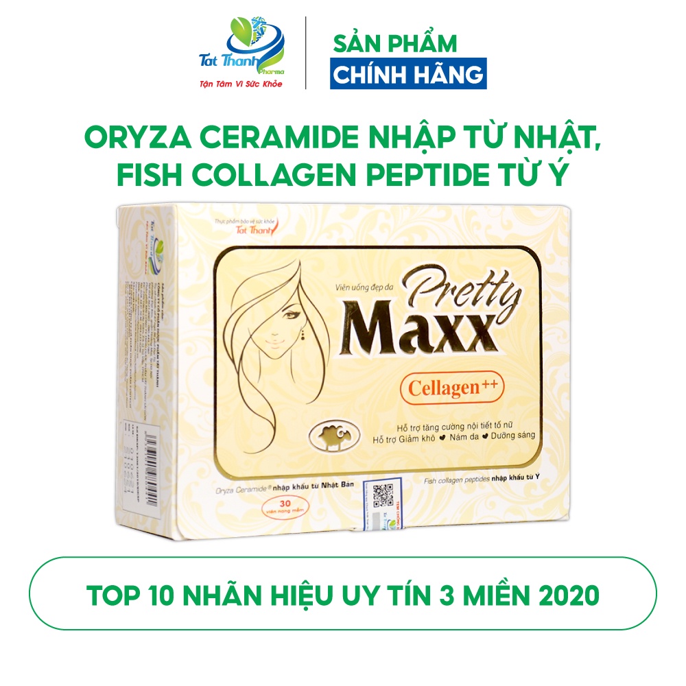 Viên uống đẹp da Pretty Maxx Cellagen ++ Tất Thành Pharma tăng cường nội tiết tố nữ 30 viên