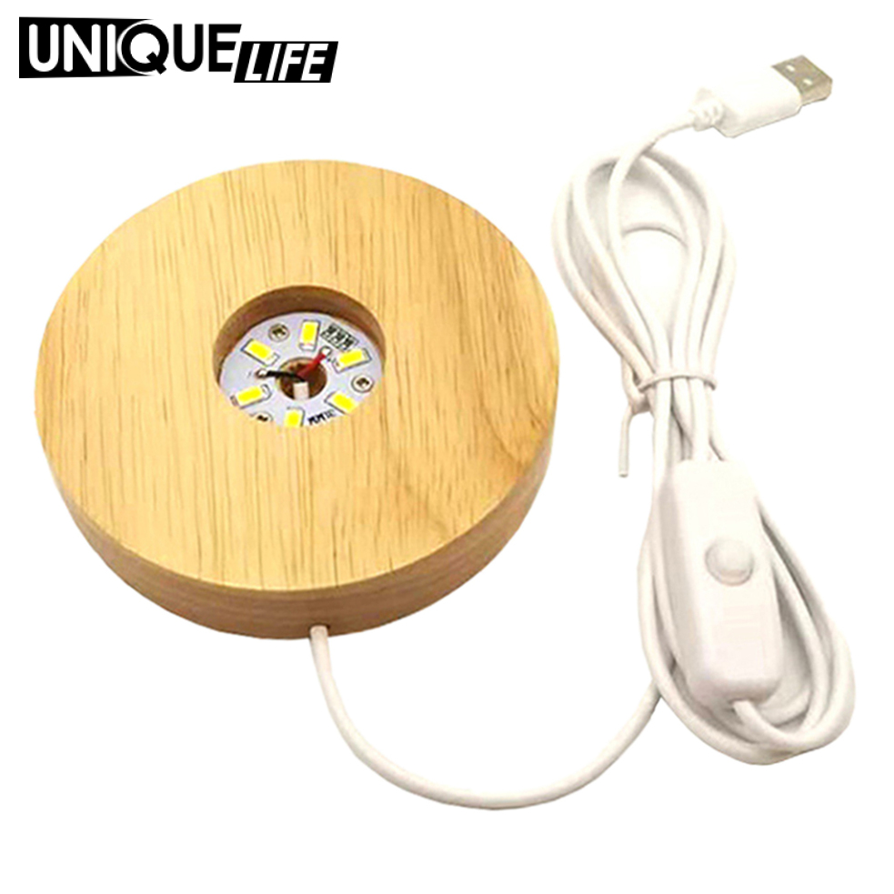 [Unique Life]LED Lights Display Base Wooden Lighted Stand Round Shaped Lamp Night Light Base Holder for DIY Crystal Glass Art Acrylic Board