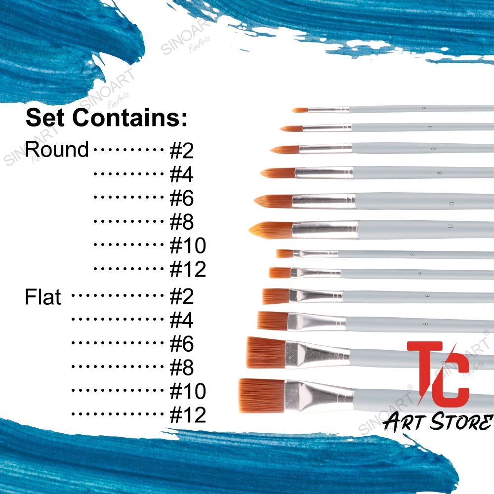 Bộ cọ vẽ 12 cây SINOART ( 6 đầu dẹp, 6 đầu tròn) - SFB0268