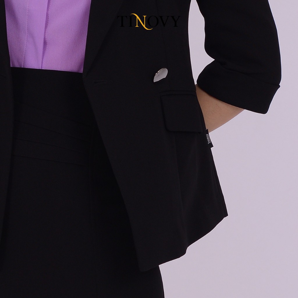 Áo Vest Blazer Nữ TINOVY Tay Lỡ Cổ 2 Ve Đính Khuy Cao Cấp 208-081