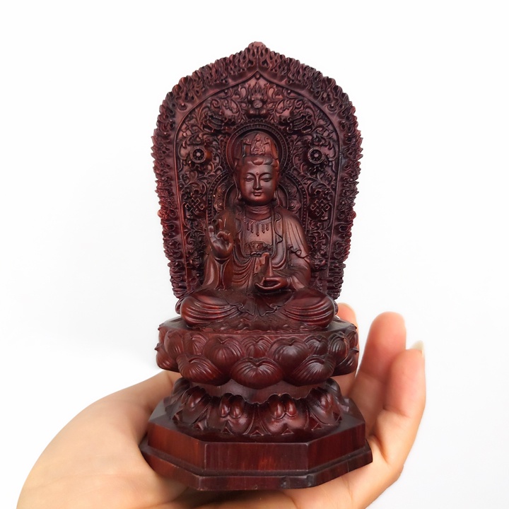Tượng Phật A Di Đà + Tượng Phật Quan Âm bằng gỗ trắc Việt - C14 (Tượng để xe ô tô)