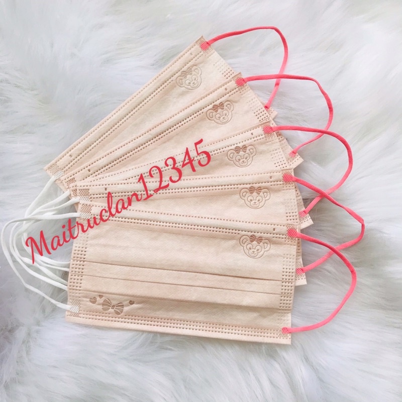 Khẩu trang Hồng Tím logo hình khỉ quai 2 màu cách điệu 3 lớp túi 10/50 cái