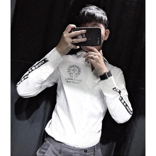 Áo Sơ Mi Nam Trắng Họa Tiết Chrome Heart Cao Cấp