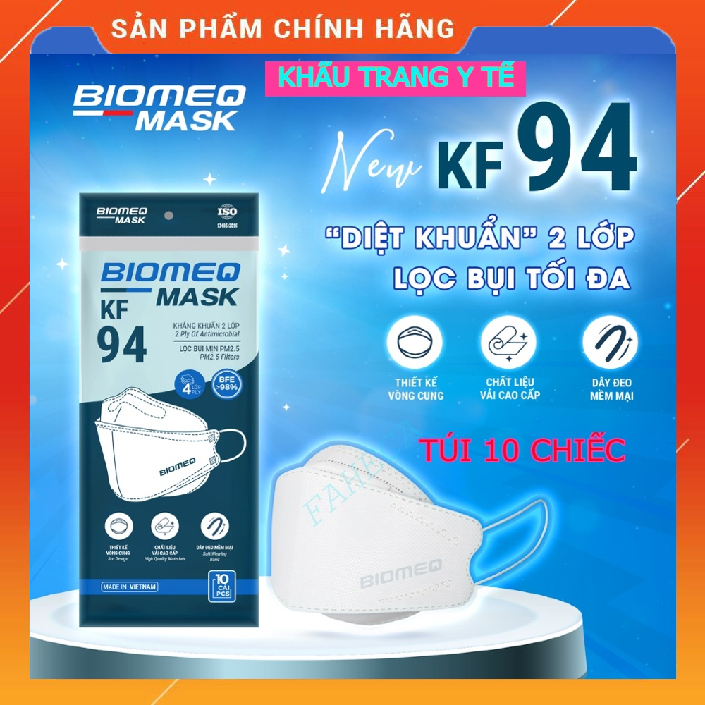 Khẩu trang y tế KF94 BIOMEQ MASK 4 lớp kháng khuẩn, lọc bụi mịn Pm2.5, màu trắng - Chính hãng