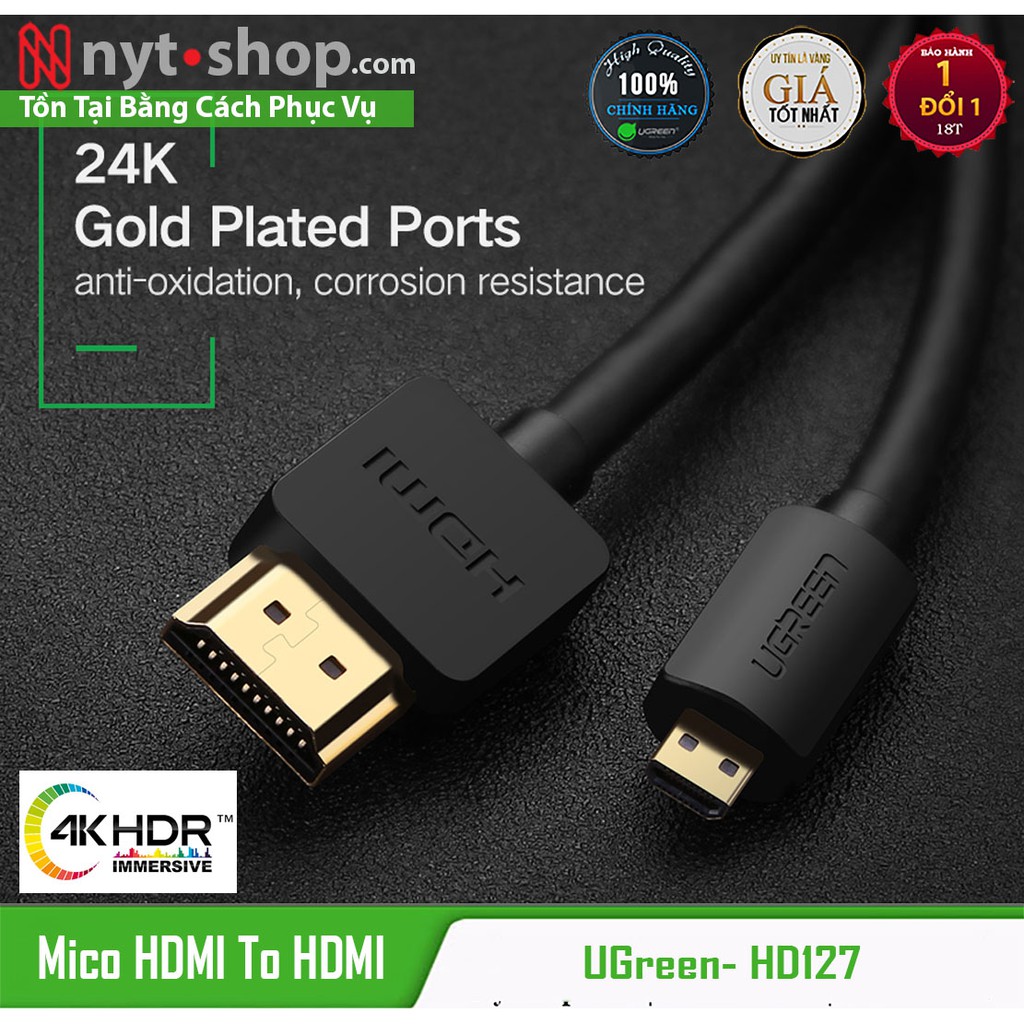Cáp Micro HDMI ra HDMI hỗ trợ 3D 4K Chính Hãng UGREEN HD127 Cao Cấp