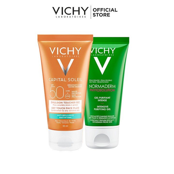 Bộ kem chống nắng Vichy Ideal Soleil Dry touch 50ml và Gel rửa mặt Normaderm Phytosolution 50m