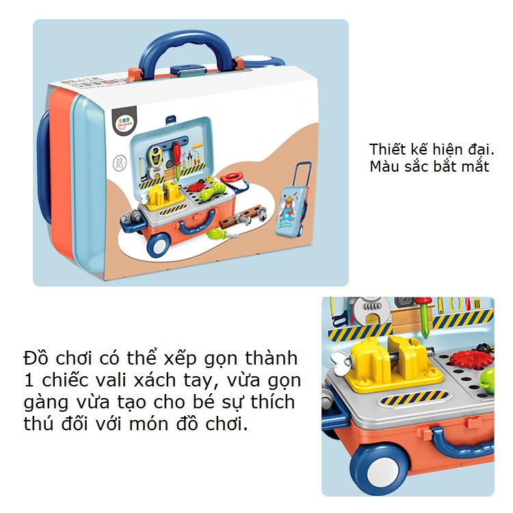 Bộ vali xách tay phát triển kỹ năng cho bé trai bé gái: nấu ăn, bác sĩ, trang điểm - chất liệu nhựa ABS an toàn cho bé