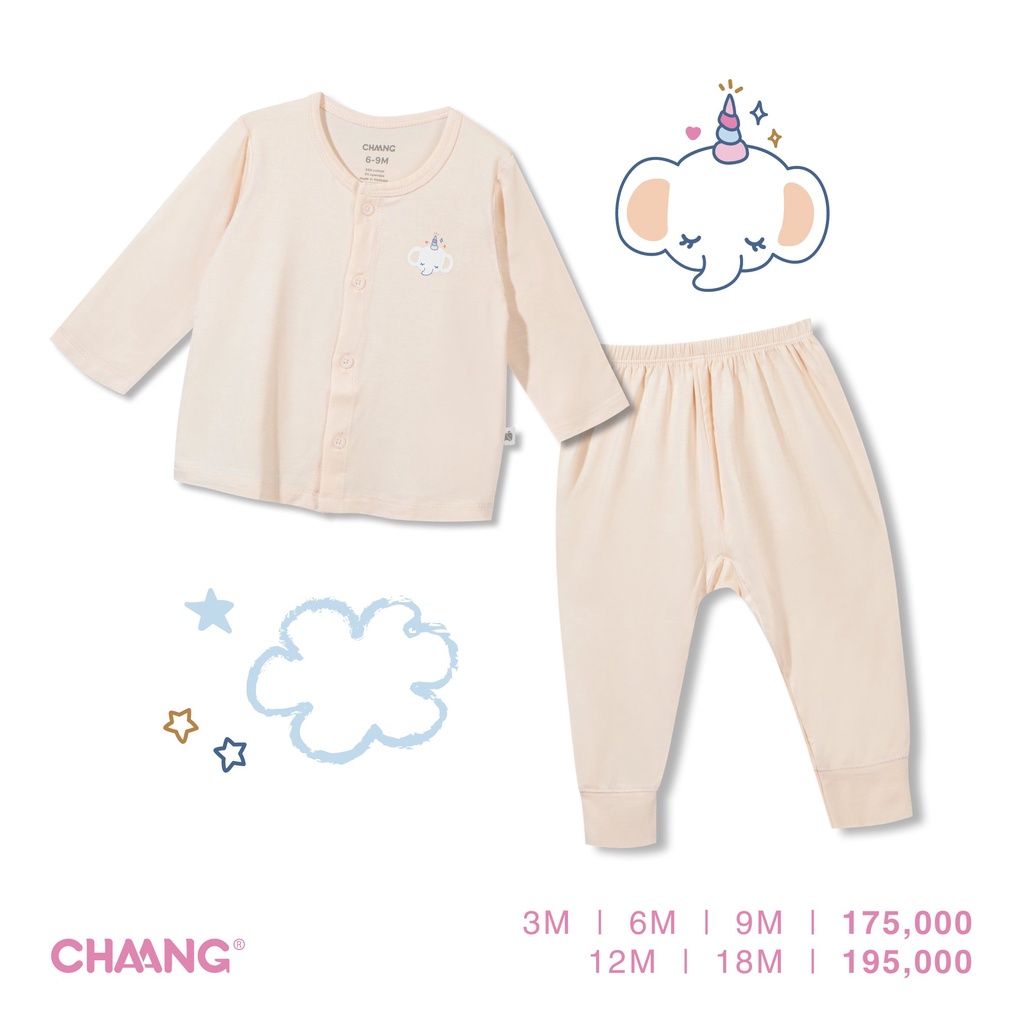 Bộ dài tay cúc giữa Chaang vải cotton mềm mịn