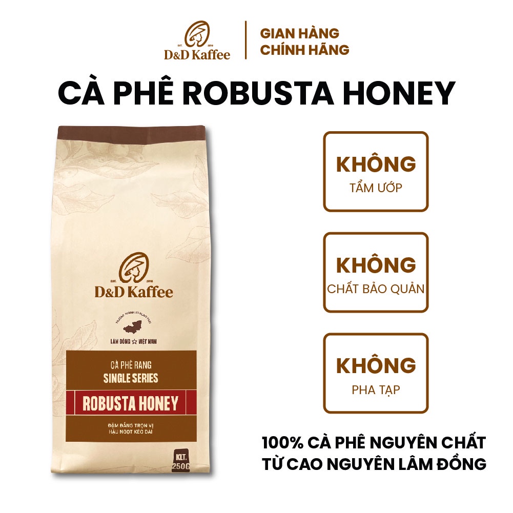 Cà phê Robusta Honey Gói 250gr/500gr, Cà phê nguyên chất 100% rang mộc - D&D Kaffee