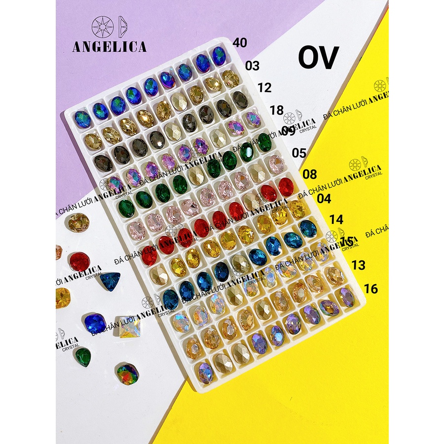 Túi 10 Viên Đá khối Nail Hình Oval/ Bầu Dục Chân Vàng Trang Trí Móng ANGELICA OV