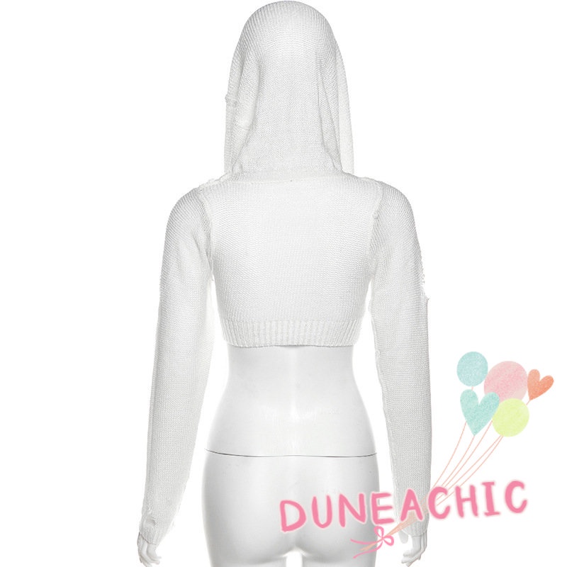 DUNEA Áo hoodie dệt kim tay dài thời trang dành cho nữ