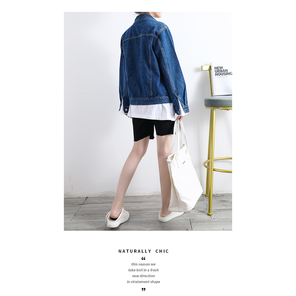 Jeans Jacket Woman Korean Spring Autumn Single-breasted Loose Denim Jacket Women Student Long Sleeve Basic Denim Jacket