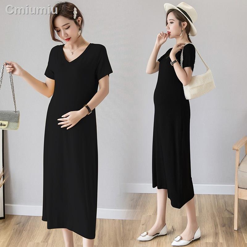 ♠Váy dài tay ngắn cho bà bầu Thời trang hot mom đầm bầu ở nhà modal