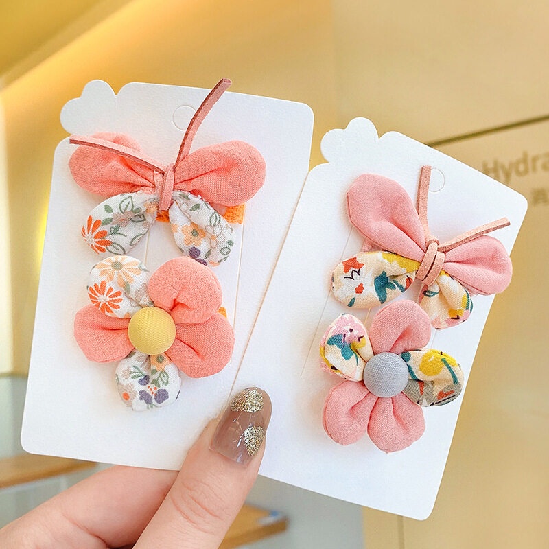 Set 2 Kẹp Tóc Hình Bướm/Hoa/Cánh Bướm Kiểu Hàn Quốc Đáng Yêu Dành Cho Bé Gái