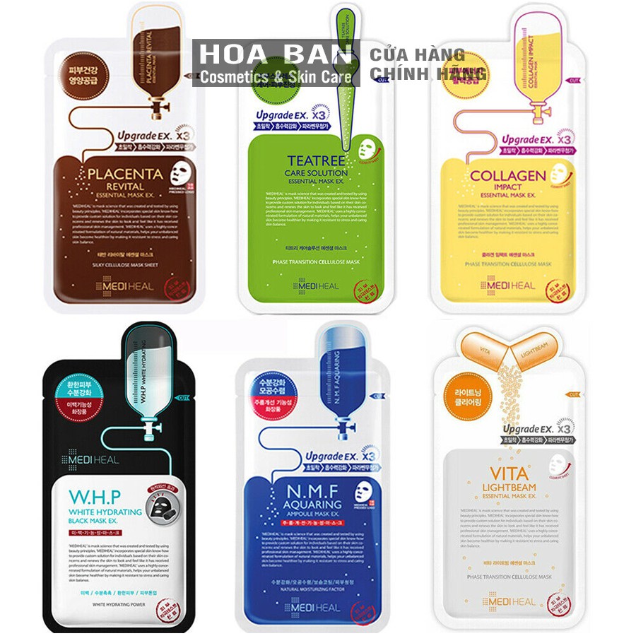 Mặt nạ dưỡng da Mediheal Teatree, Vita Lightbeam, Placenta Revital và Collagen EX Essential Mask 24ml | BigBuy360 - bigbuy360.vn