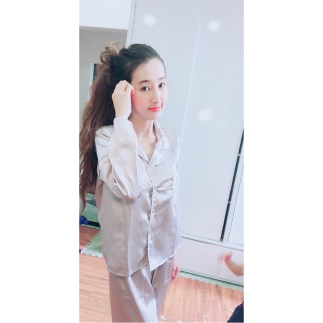 Bộ pizama tay dài quần dài phi lụa hàng đẹp size to