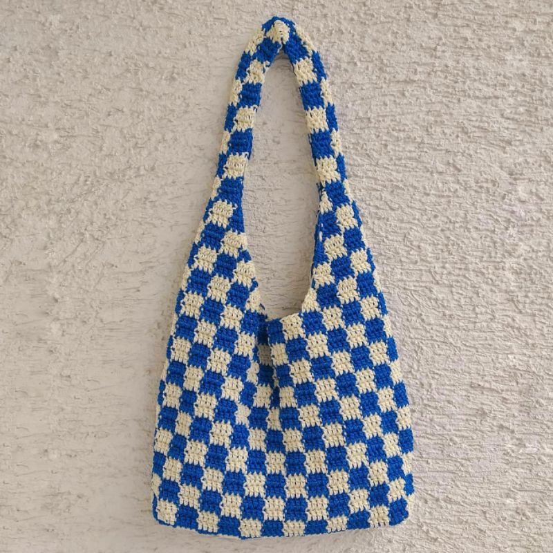 Túi len caro 2 màu handmade - Checkered Handbag 2 size