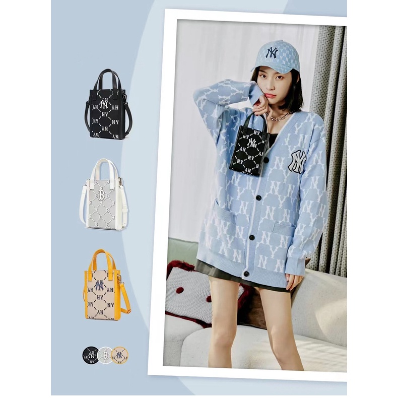 ✅  Túi MLB Monogram Diamond Jacquard Mobile Phone Cross Bag New York Yankees Black