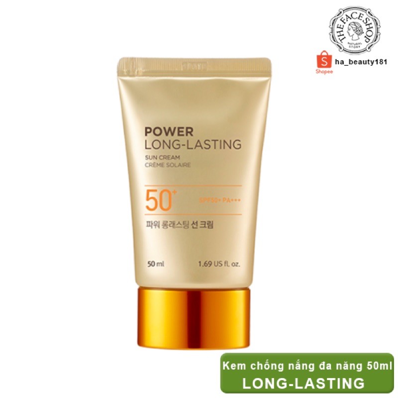 Kem chống nắng dưỡng da The Face Shop Hà Beauty trang điểm lâu trôi Natural Sun Eco Power Long Lasting SPF50+PA+++ 50ml