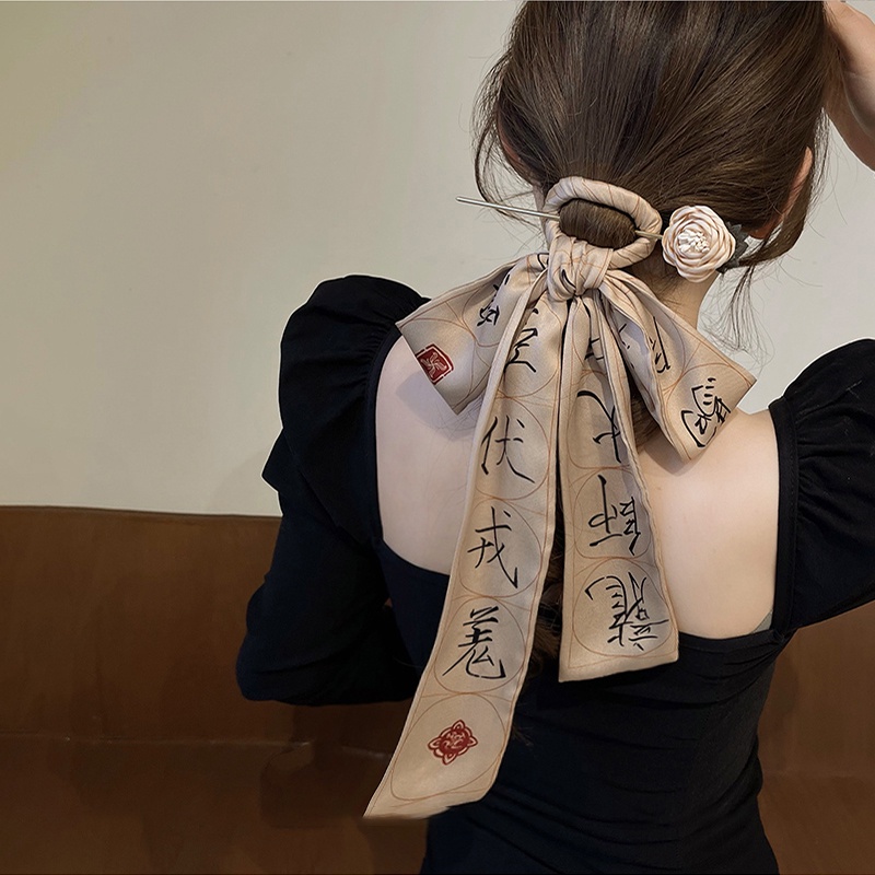 Kẹp Tóc Nơ Ruy Băng Dài Bằng Lụa Chiffon Phong Cách Hàn Quốc Cổ Điển Thời Trang Cho Nữ