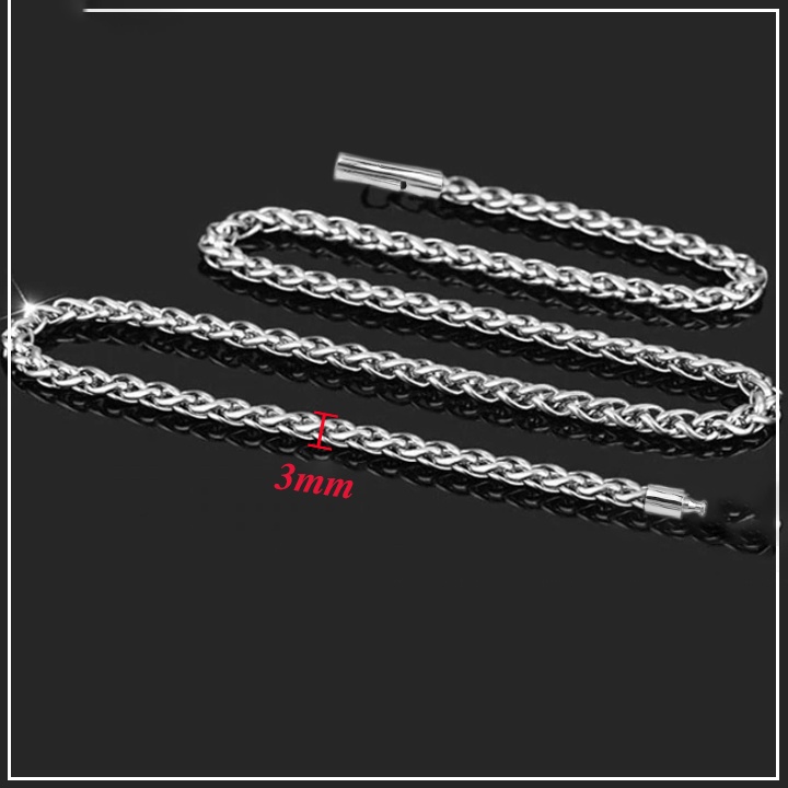 Dây chuyền inox kiểu bông dừa xoắn 3mm khóa gài vip sáng đẹp, không đen, thể hiện phong độ, đẳng cấp của người đeo