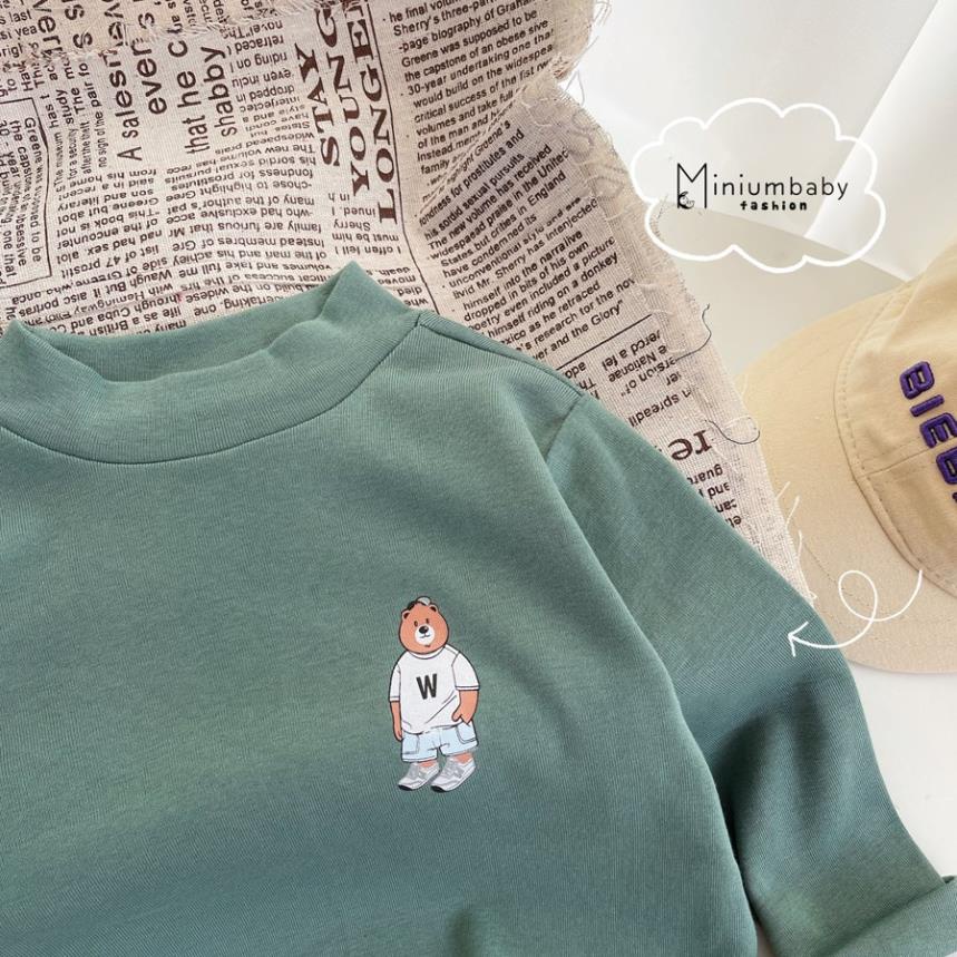 Áo dài tay thu đông thêu gấu cho bé gái/trai chất liệu 100% cotton cao cấp, quần áo trẻ em miniumbabyfashion  A1293