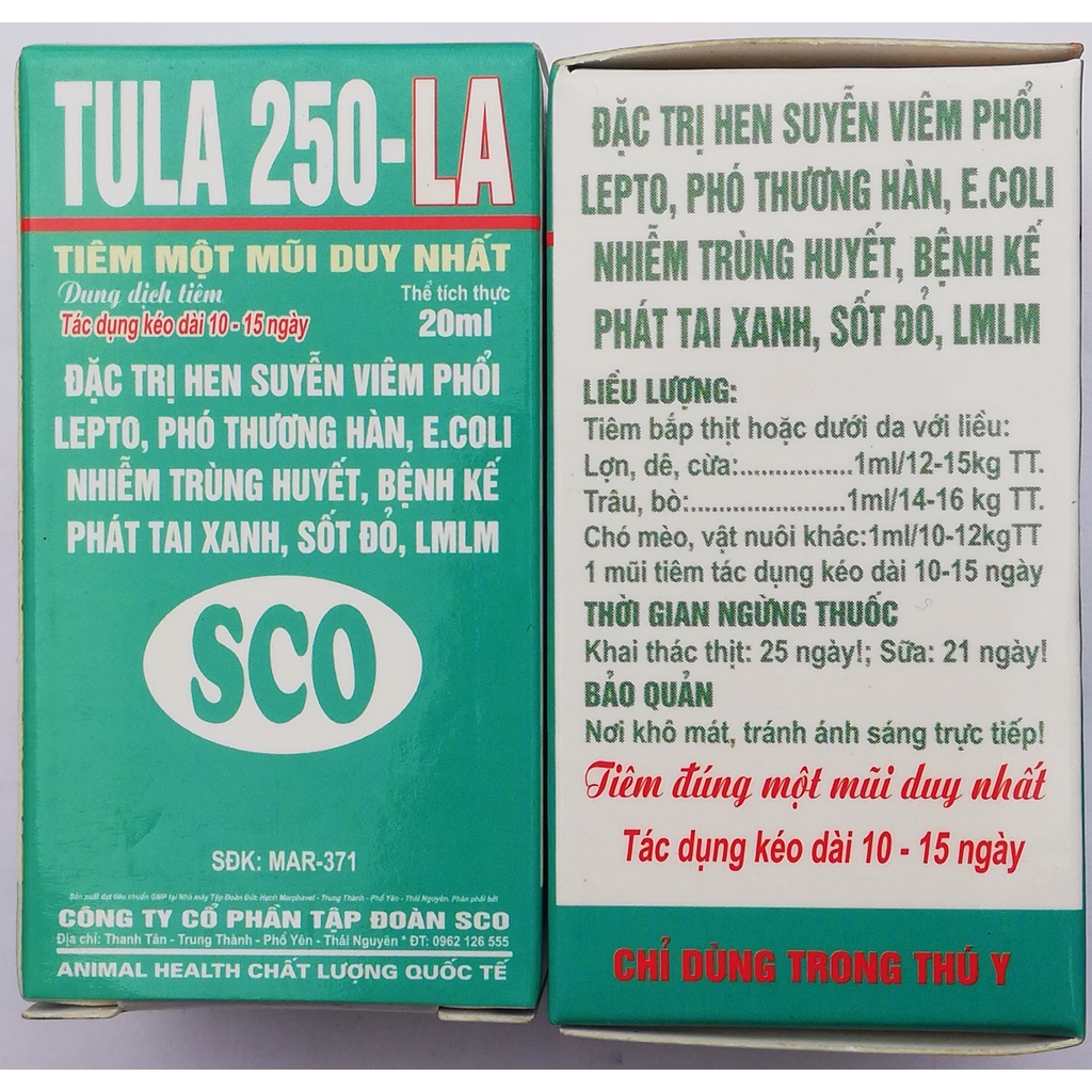 1 lọ TU LA 250 Loại 20ml Chuyên Dùng cho gia súc, gia cầm, chó, mèo