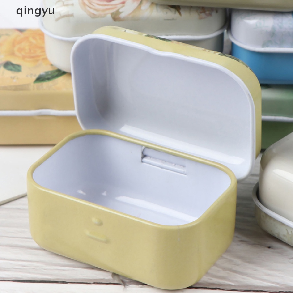 Qyvn Hộp thiếc mini đựng trang sức hình chữ nhật in họa tiết hoa
