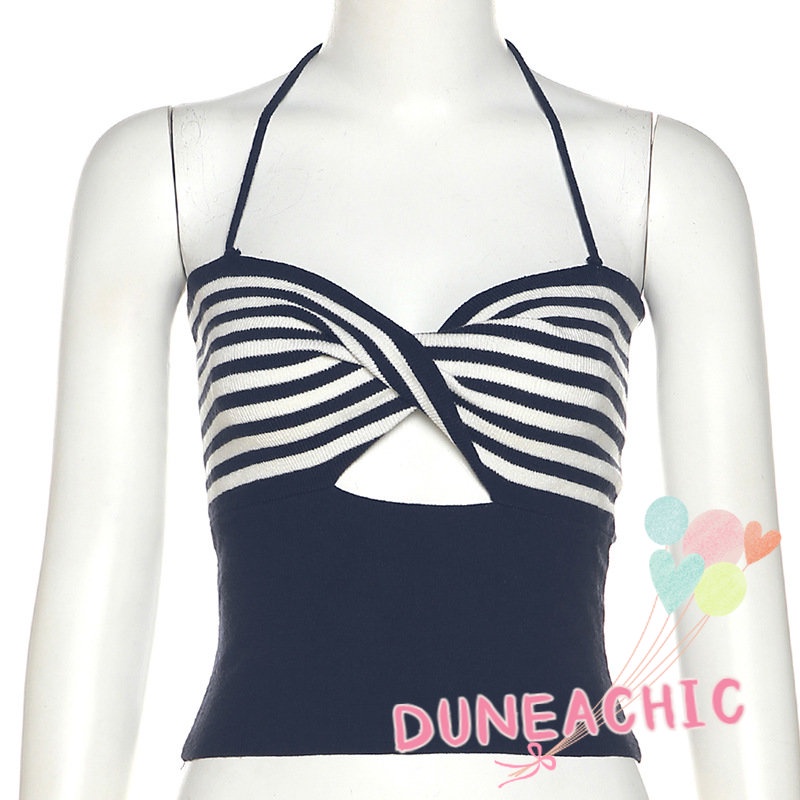 DUNEA Áo Tank Top Kẻ Sọc Hở Lưng Phong Cách Đường Phố Gợi Cảm Cho Nữ