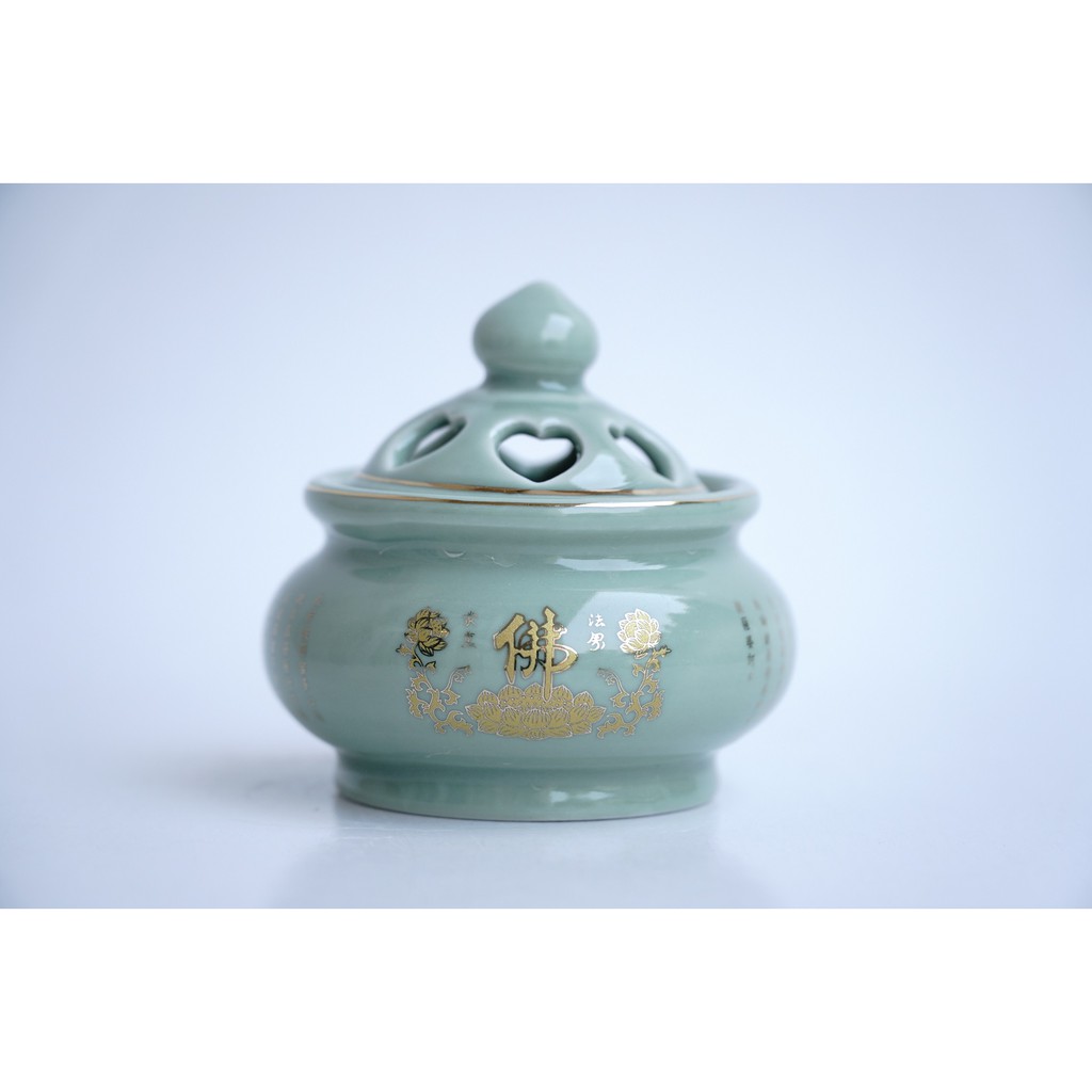 Lư xông trầm hương gốm sứ sen Phật Chú Đại Bi, hủ đốt trầm mạ vàng bình an - Nhiều màu | BigBuy360 - bigbuy360.vn
