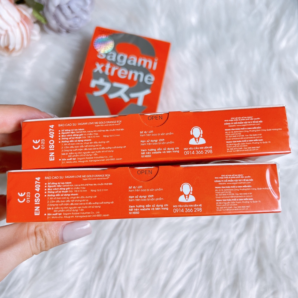 _Bao Cao Su SAGAMI LOVE ME ORANGE Siêu Mỏng Chính Hãng Nhật Bản Hộp 10c, tăng cường khoái cảm tình nồng