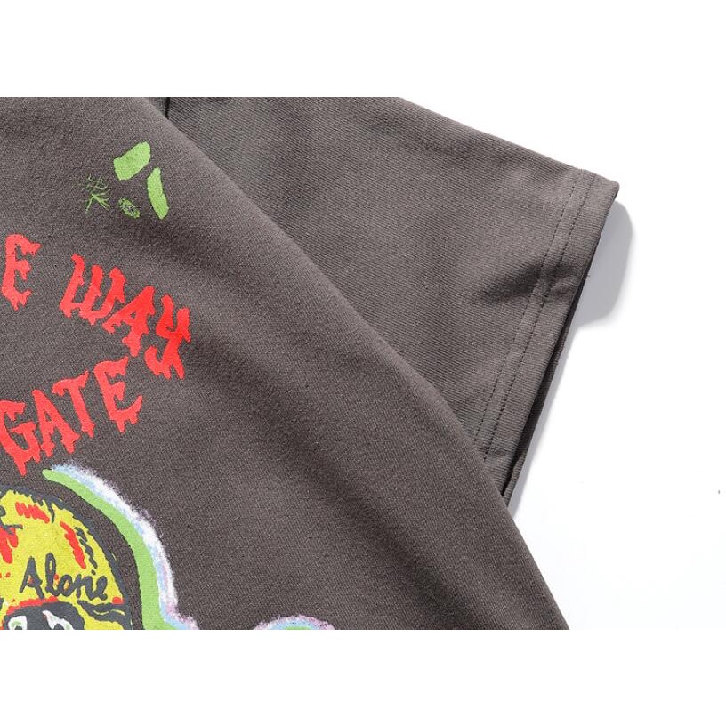 Áo thun ngắn tay cổ tròn dáng rộng in họa tiết graffiti phong cách hiphop thời trang đường phố cho nam nữ