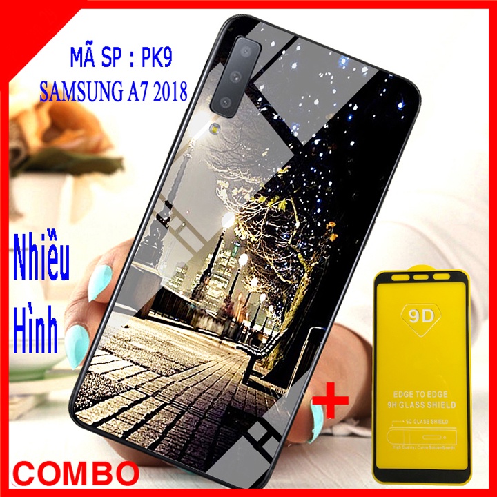 COMBO ỐP LƯNG SAMSUNG A7 2018 (ốp kính 3D + tặng kèm kính cường lực full màn)