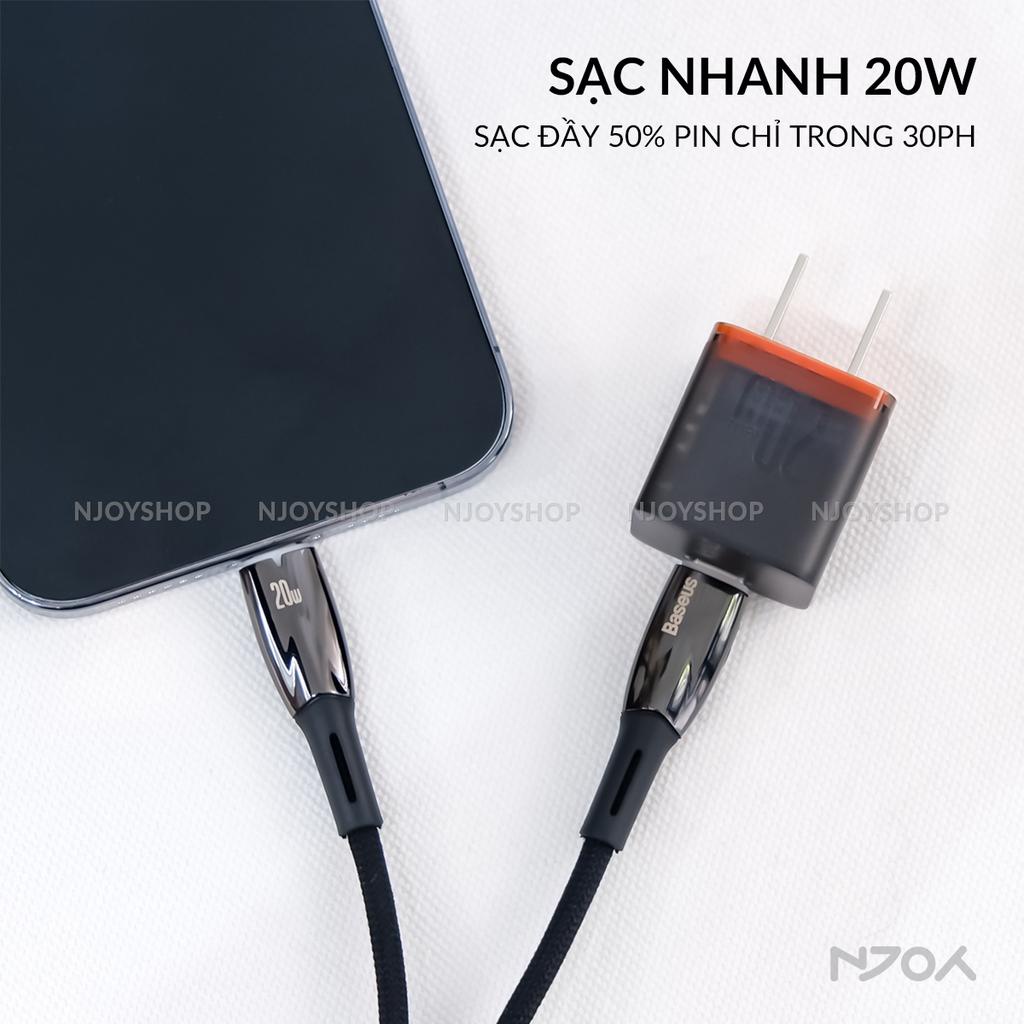 Cáp Sạc Nhanh 20W PD Đèn Led Báo Sạc Cho IP14/13/12/12/11 Chính Hãng Baseus Glimmer Type C to L Njoyshop